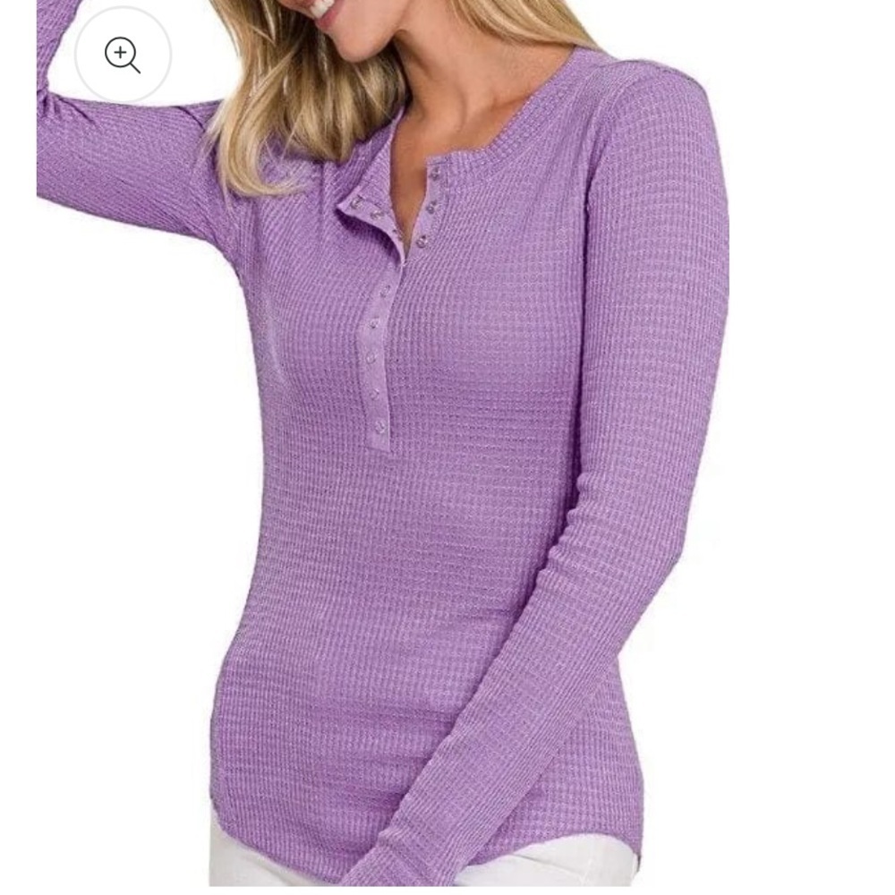 Zenana Snap Button Long Sleeve Henley Top Lavender Womens Size Small